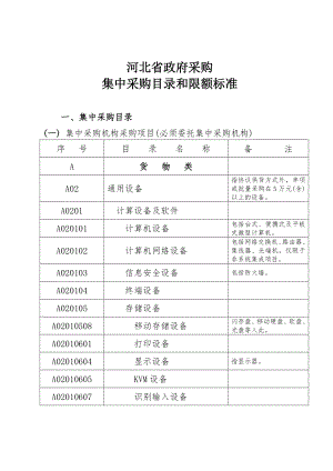 河北省政府采購集中采購目錄和限額標準--2013年11月1日執(zhí)行解讀