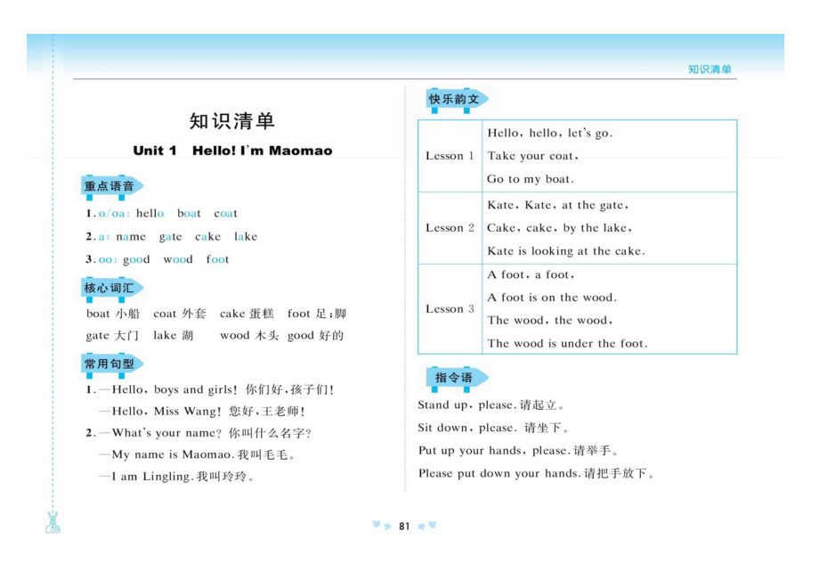 一年級上冊英語素材 全冊知識清單 （圖片）北京版_第1頁