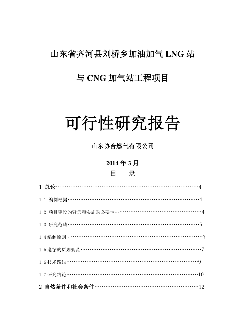 齐河加油加气LNG与CNG加气站专项项目可行性专题研究报告_第1页