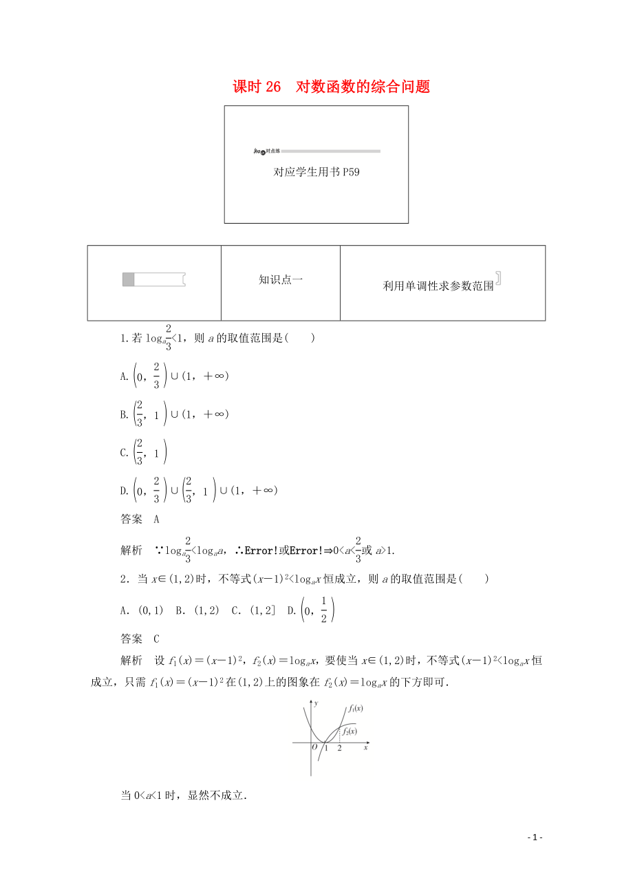 2019-2020學年高中數(shù)學 第二章 基本初等函數(shù)（Ⅰ）2.2.1.6 對數(shù)函數(shù)的綜合問題練習（含解析）新人教A版必修1_第1頁