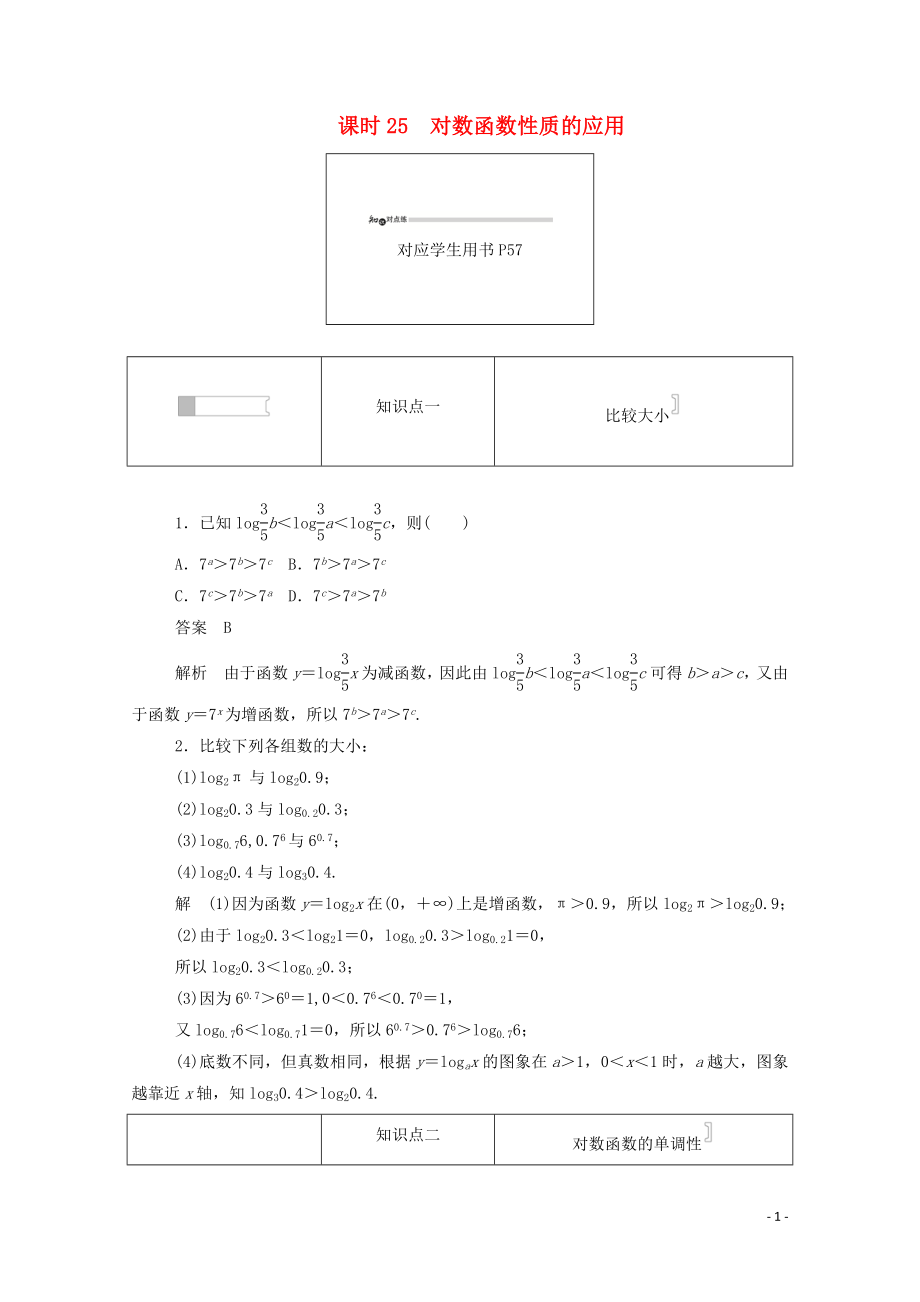 2019-2020學(xué)年高中數(shù)學(xué) 第二章 基本初等函數(shù)（Ⅰ）2.2.1.5 對(duì)數(shù)函數(shù)性質(zhì)的應(yīng)用練習(xí)（含解析）新人教A版必修1_第1頁