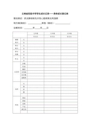 云南省初级中学学生成长记录身体成长记录表