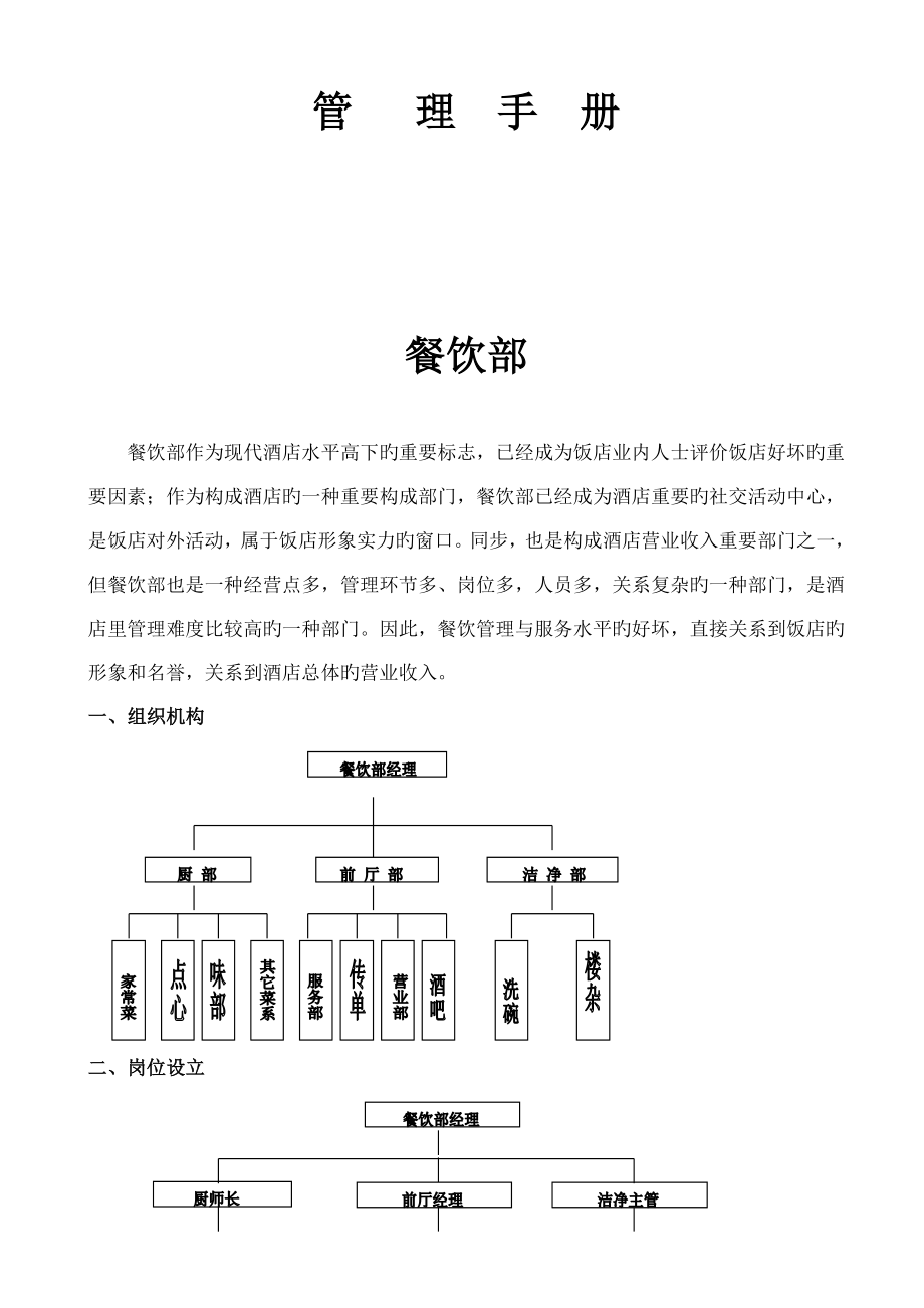 凯盛大连锁酒店餐饮部岗位基本职责