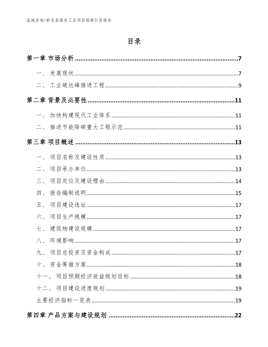 新龙县绿色工业项目招商引资报告_模板范本_第1页