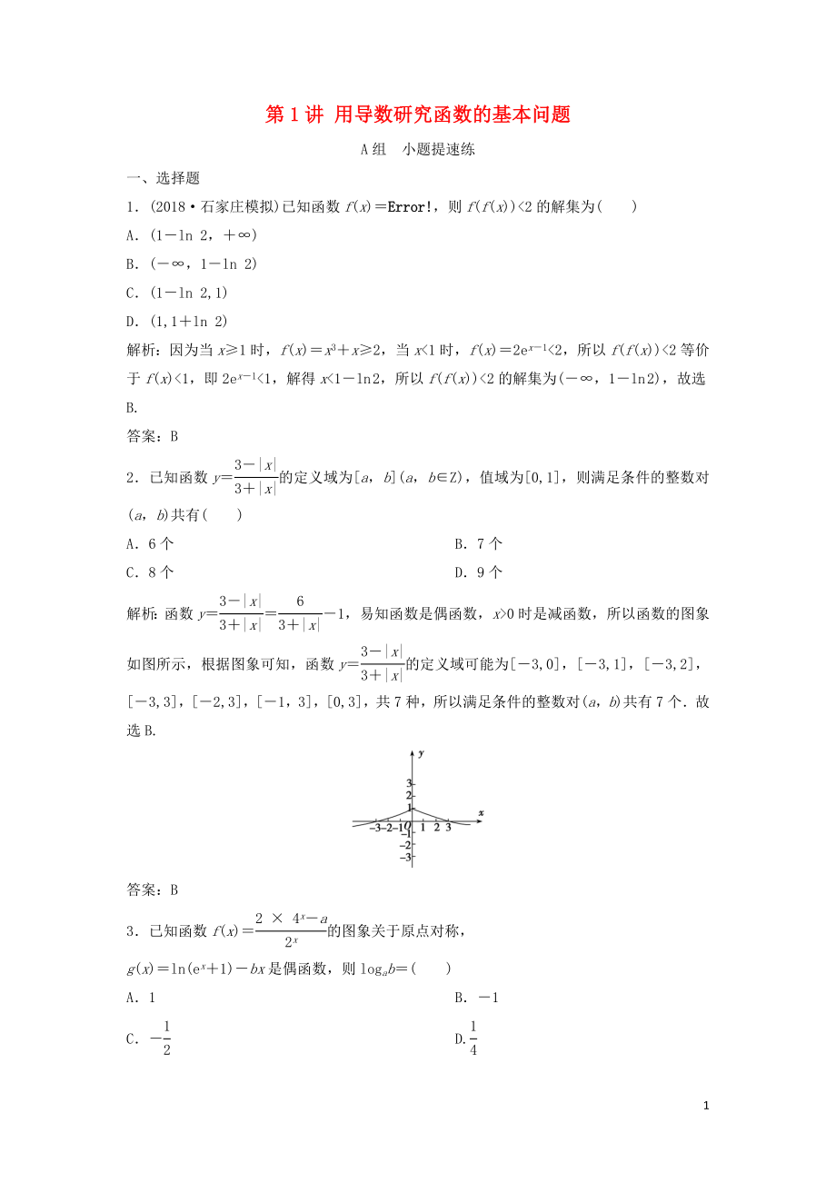 2019高考數(shù)學(xué)二輪復(fù)習(xí) 第一部分 壓軸專題二 函數(shù)與導(dǎo)數(shù) 第1講 用導(dǎo)數(shù)研究函數(shù)的基本問題練習(xí) 理_第1頁