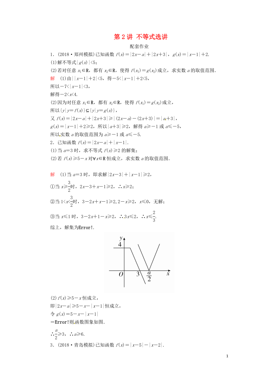 2019高考数学二轮复习 第二编 专题八 选修4系列 第2讲 不等式选讲配套作业 文_第1页