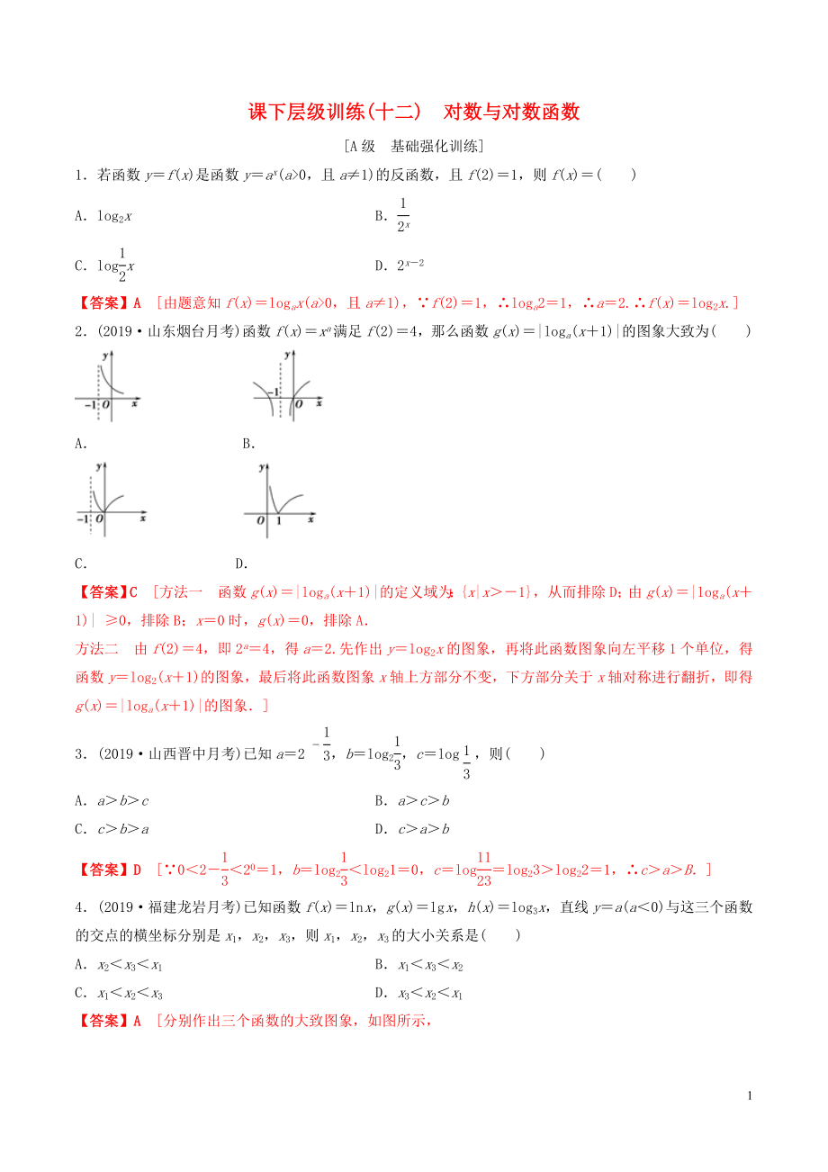 2020年高考數(shù)學(xué)一輪復(fù)習(xí) 考點(diǎn)題型 課下層級(jí)訓(xùn)練12 對(duì)數(shù)與對(duì)數(shù)函數(shù)（含解析）_第1頁