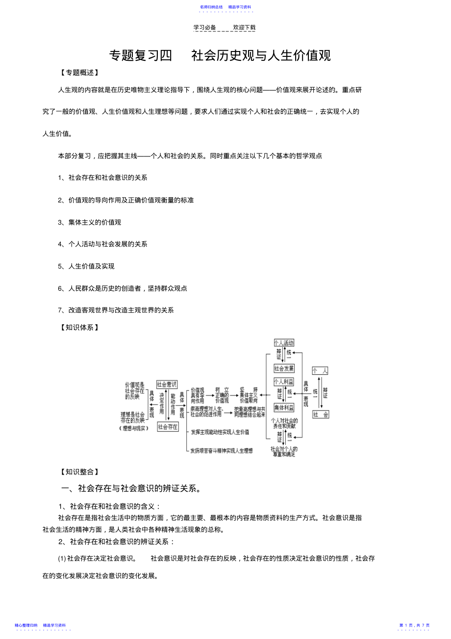 2022年专题复习四社会历史观与人生价值观_第1页