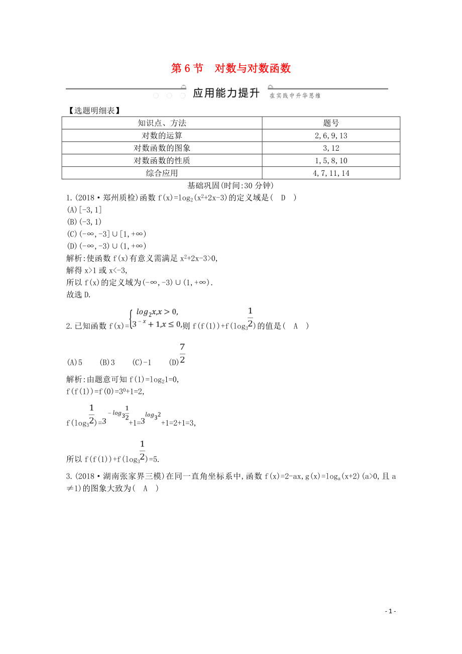 2020版高考數(shù)學(xué)一輪復(fù)習(xí) 第二篇 函數(shù)及其應(yīng)用（必修1）第6節(jié) 對(duì)數(shù)與對(duì)數(shù)函數(shù)習(xí)題 理（含解析）_第1頁(yè)