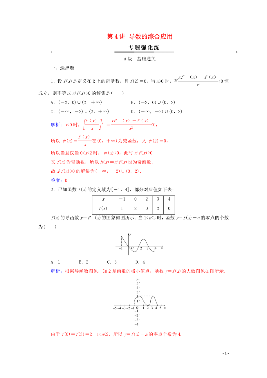 2020屆高考數(shù)學(xué)二輪復(fù)習(xí) 第二部分 專題六 函數(shù)與導(dǎo)數(shù) 第4講 導(dǎo)數(shù)的綜合應(yīng)用專題強(qiáng)化練 理_第1頁(yè)