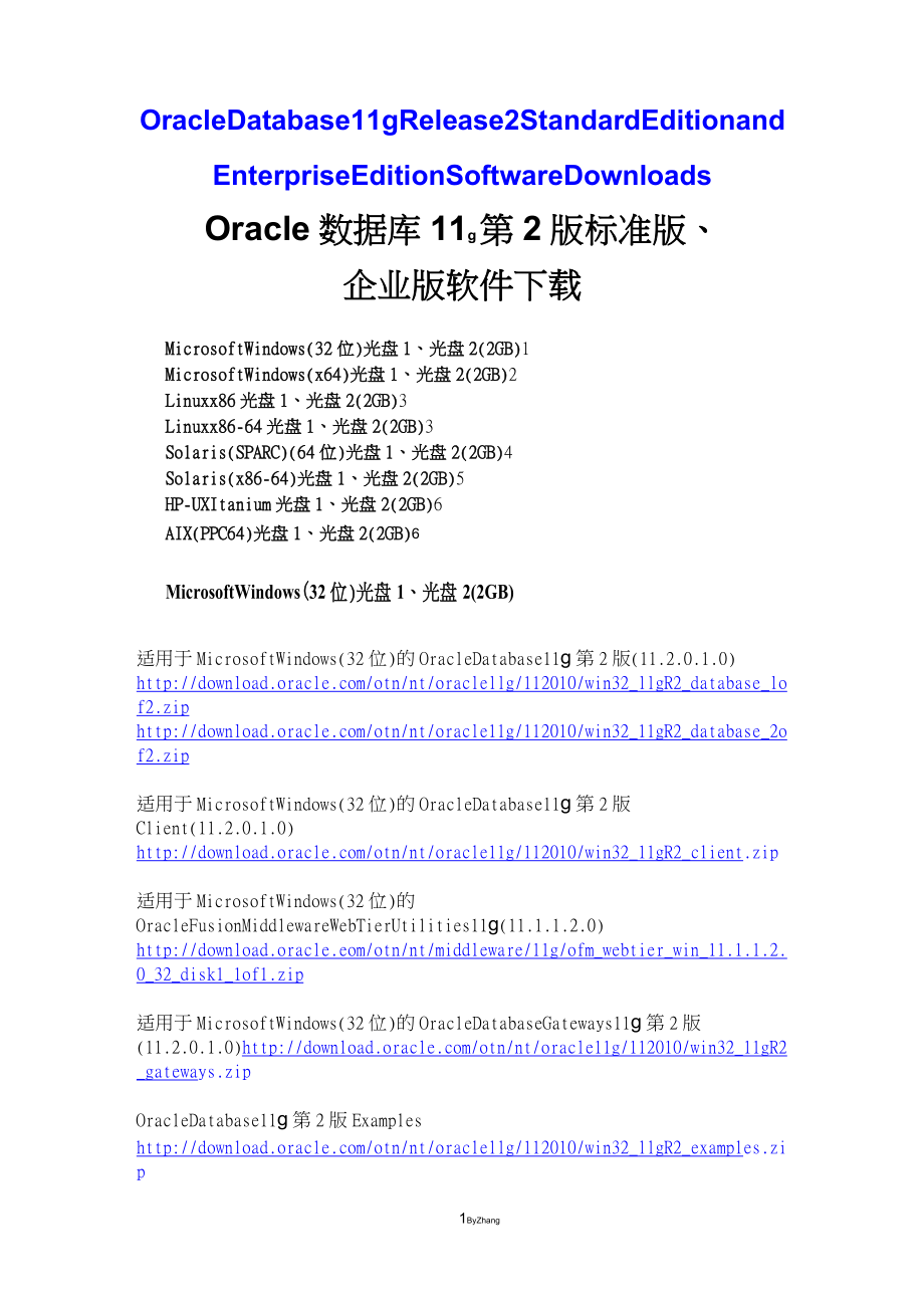 Oracle Database 11g 標(biāo)準(zhǔn)版 企業(yè)版下載地址 詳細(xì)列表_第1頁