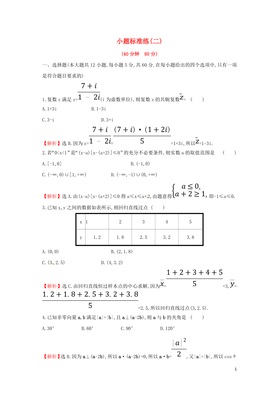 2019屆高考數(shù)學(xué)二輪復(fù)習(xí) 小題標(biāo)準(zhǔn)練（二）文_第1頁