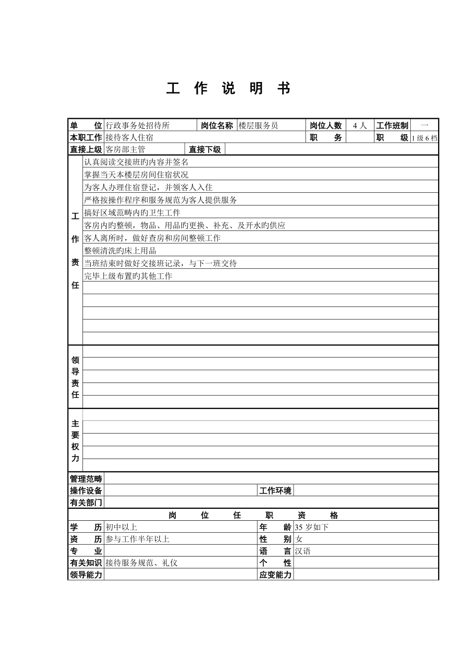 行政事务处招待所楼层服务员岗位基本职责_第1页