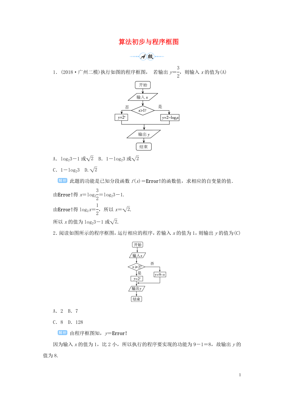 2020版高考數(shù)學一輪總復習 第六單元 數(shù)列與算法 課時6 算法初步與程序框圖課后作業(yè) 文（含解析）新人教A版_第1頁