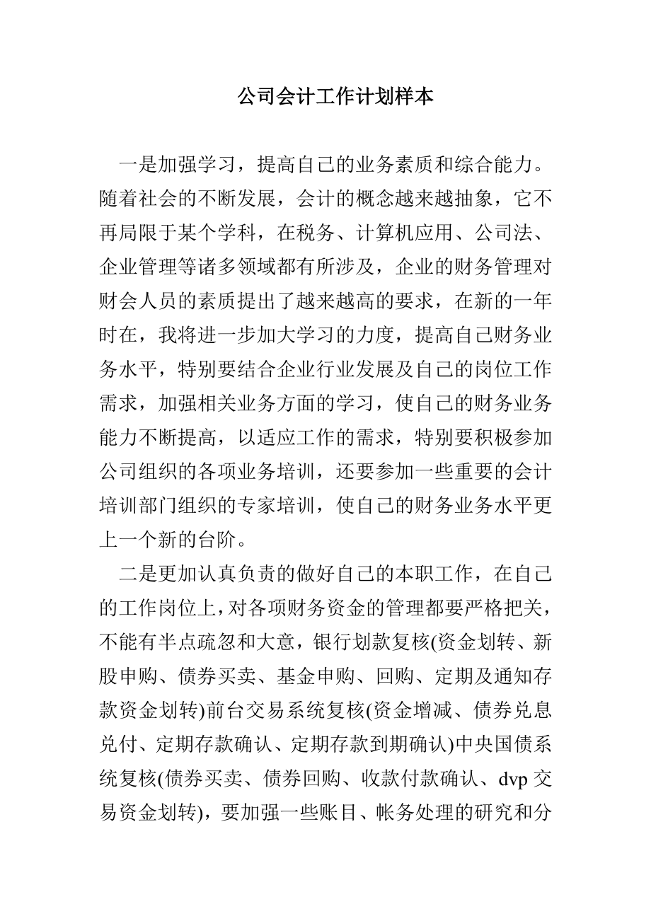 公司会计工作计划样本_第1页