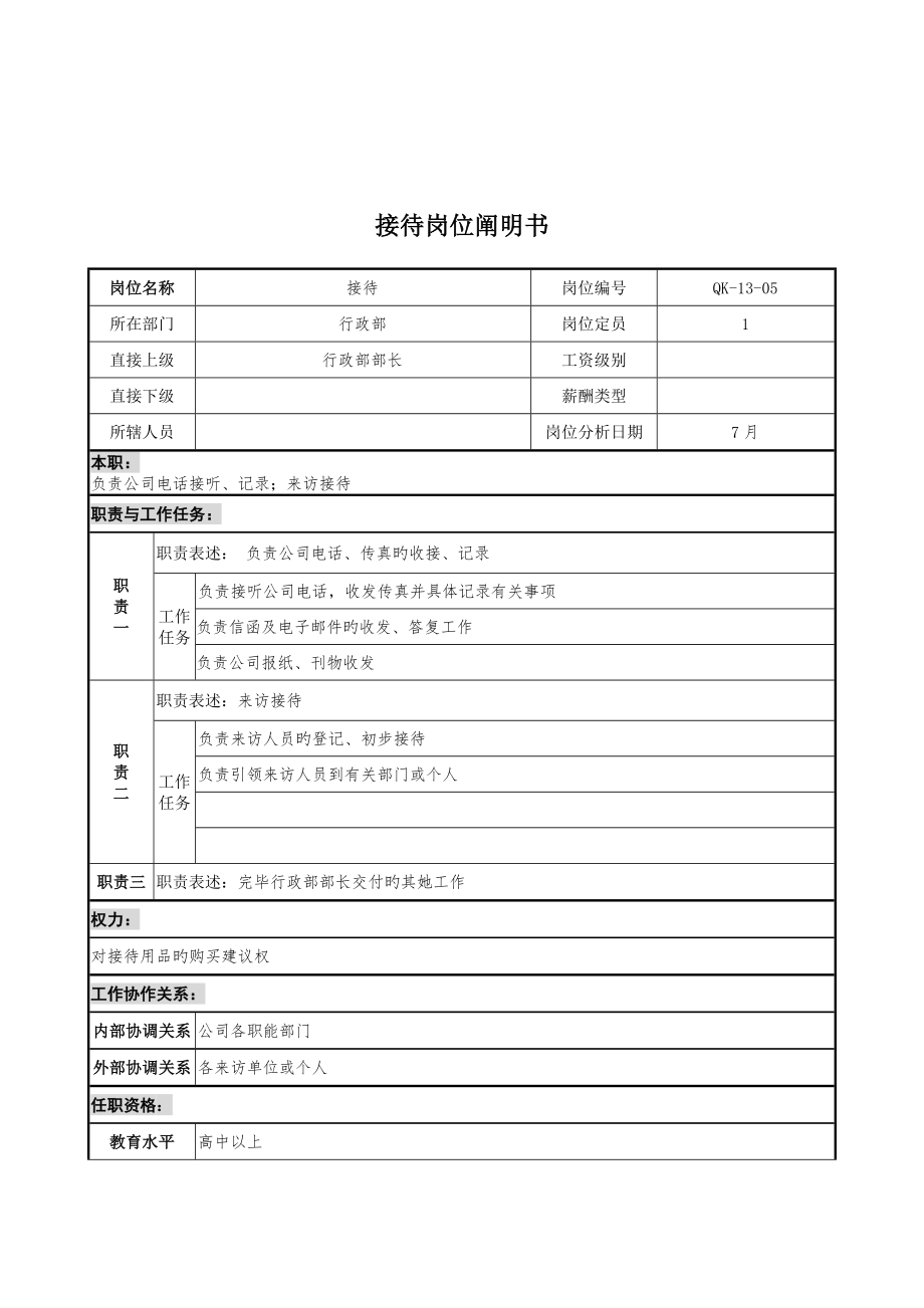 木业公司行政部接待岗位基本职责_第1页