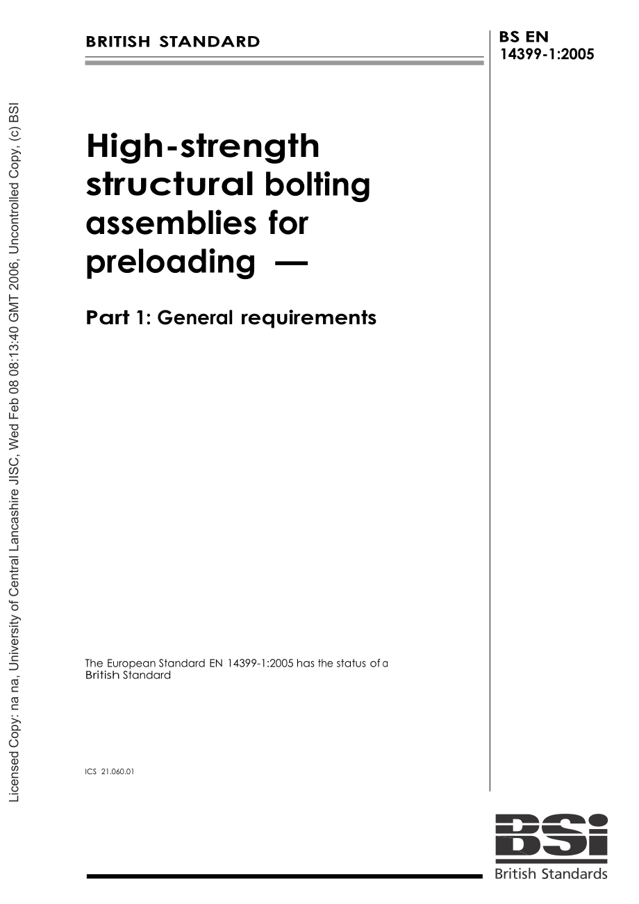 bs英國標準】bs en 143991 highstrength structural bolting assemblies for preloadingpart 1 general requirements_第1頁