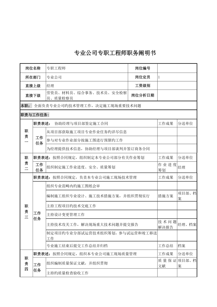 电力公司专职关键工程师的职务专项说明书_第1页