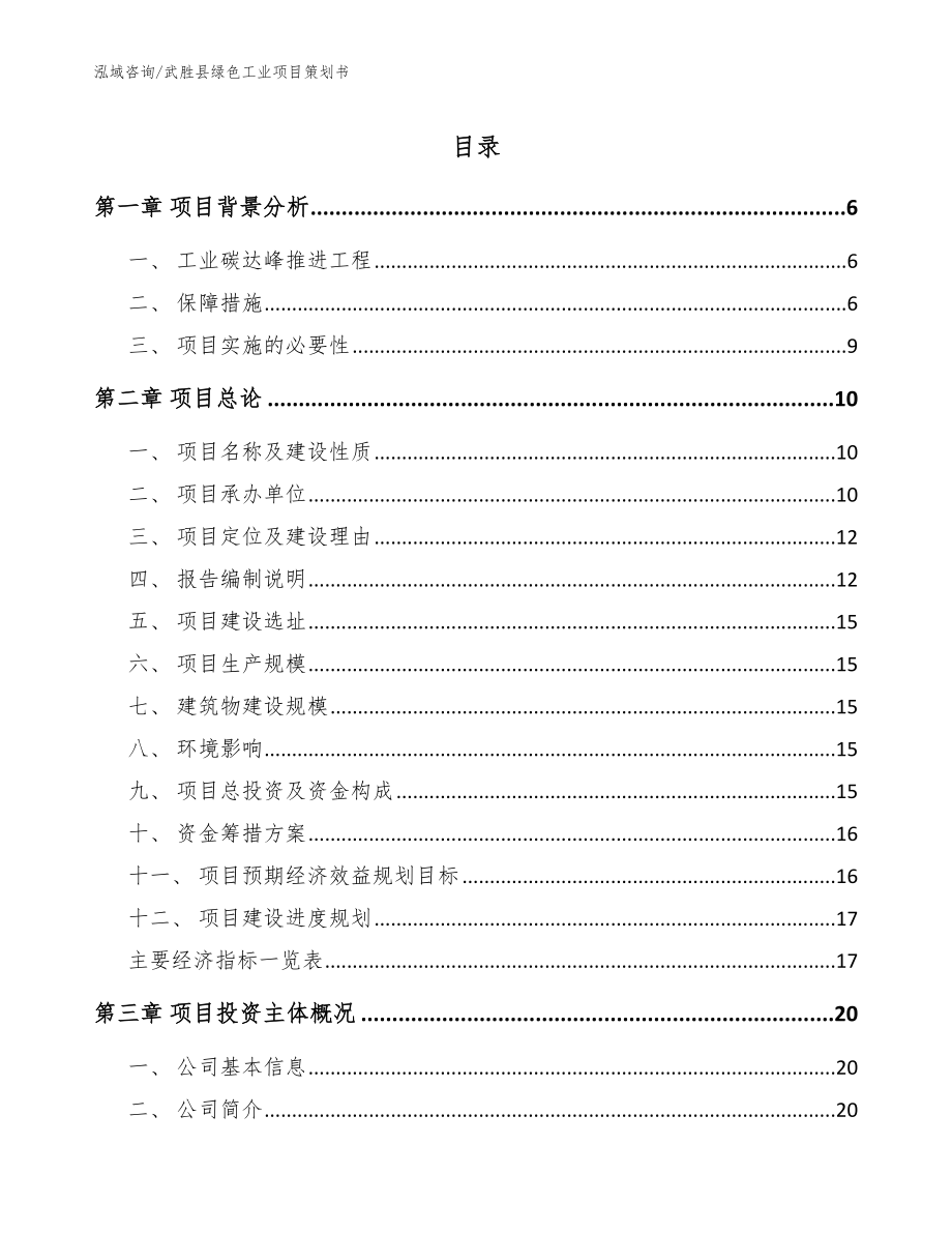 武胜县绿色工业项目策划书范文参考_第1页