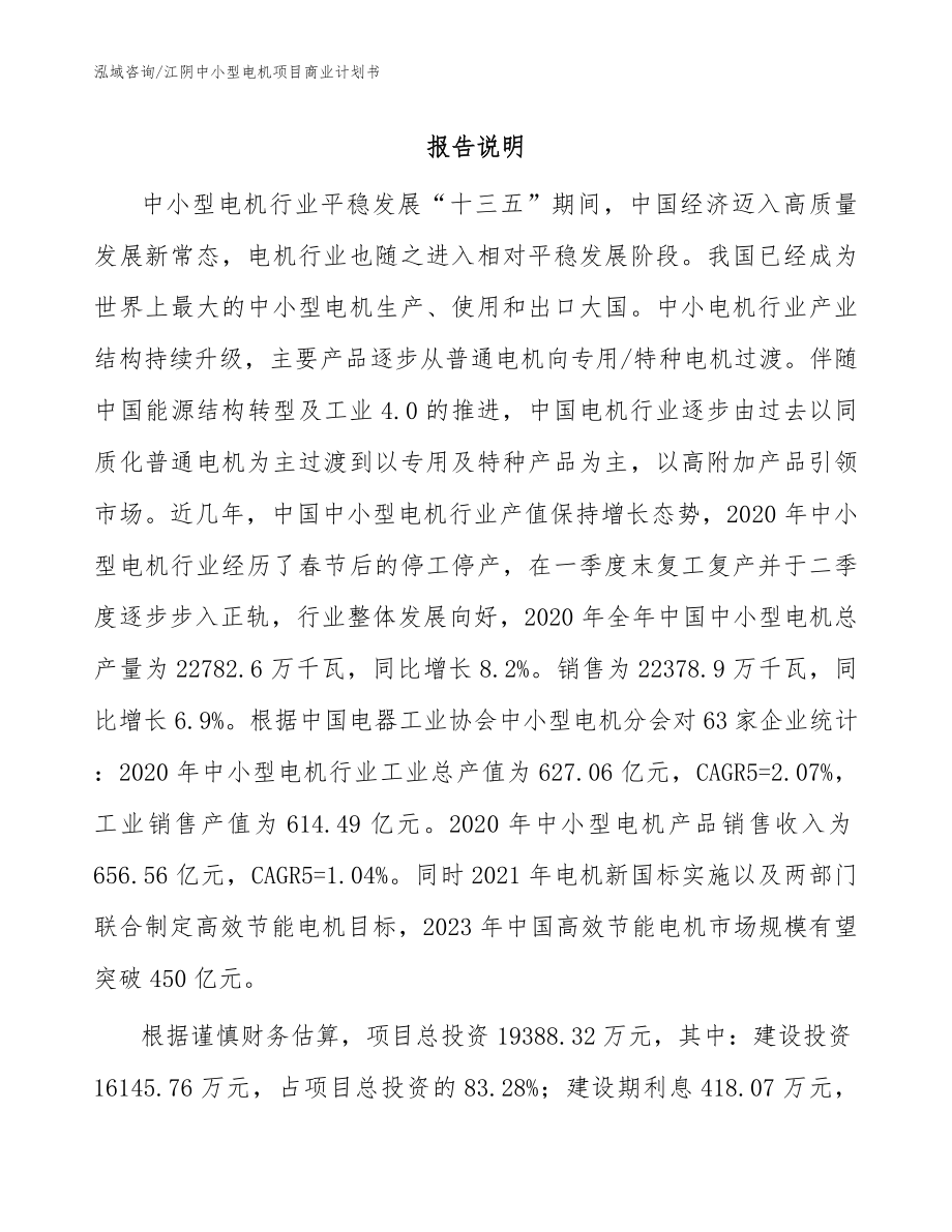 江阴中小型电机项目商业计划书_范文参考_第1页