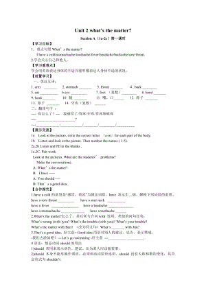 新目標(biāo)[go for it]版八年級上unit 2 what’s the matter全單元學(xué)案