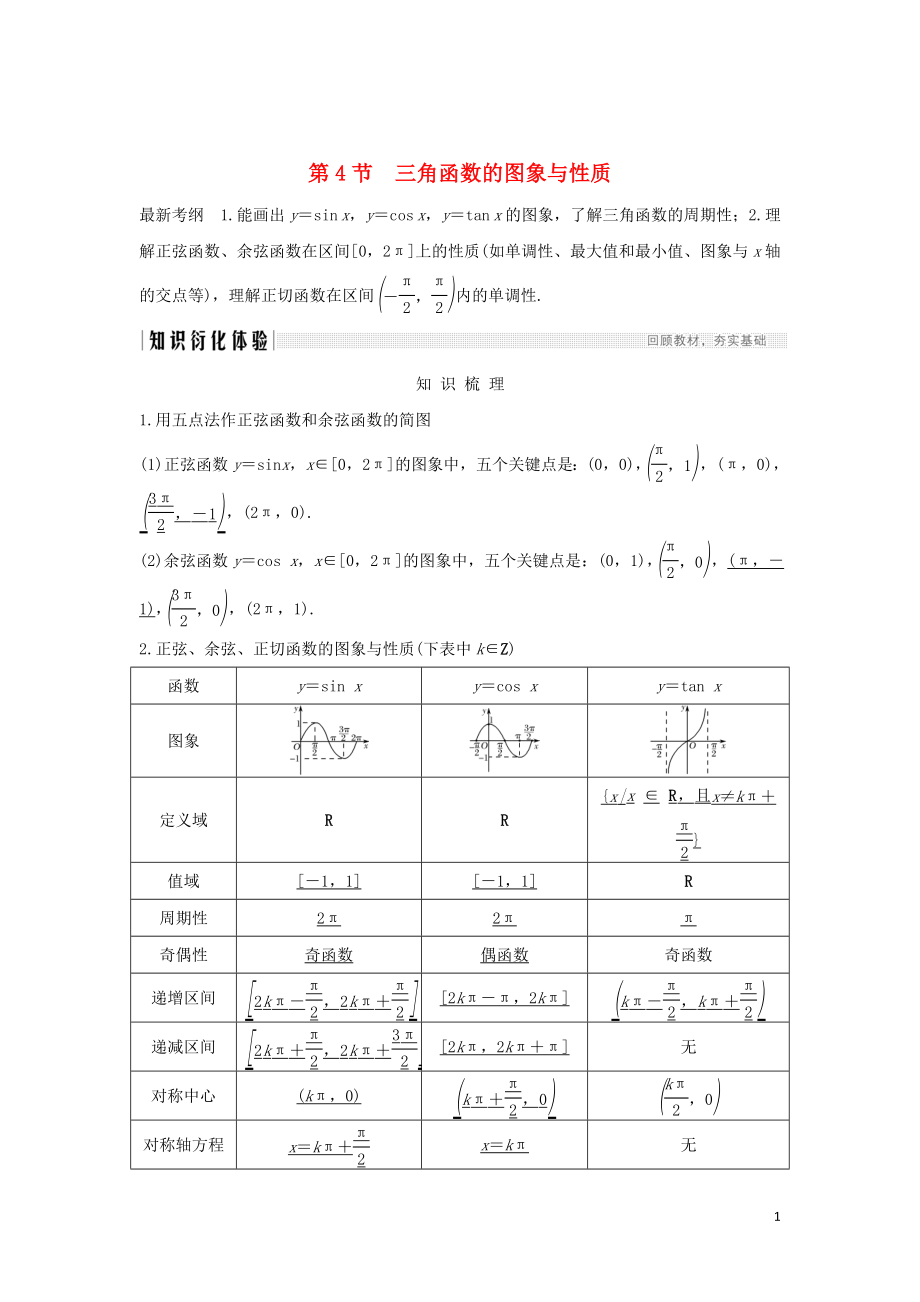 2020版高考数学新设计大一轮复习 第四章 三角函数、解三角形 第4节 三角函数的图象与性质习题 理（含解析）新人教A版_第1页