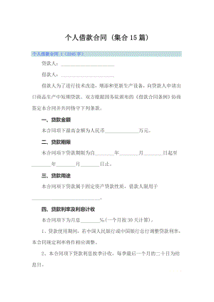 個人借款合同 (集合15篇)