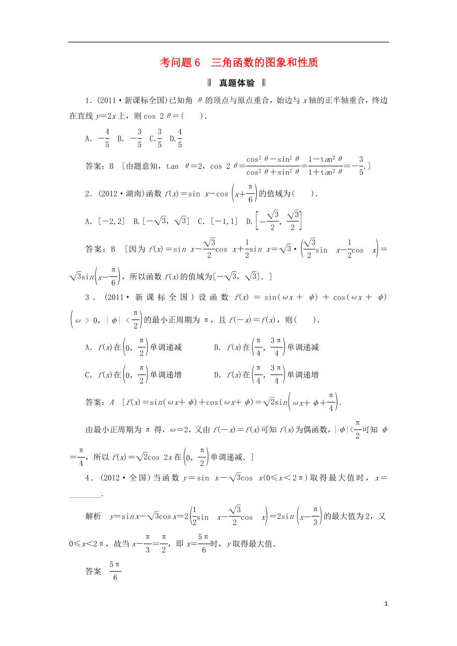 2021屆高三數(shù)學(xué)二輪復(fù)習(xí) 必考問(wèn)題專項(xiàng)突破6 三角函數(shù)的圖象和性質(zhì) 理_第1頁(yè)