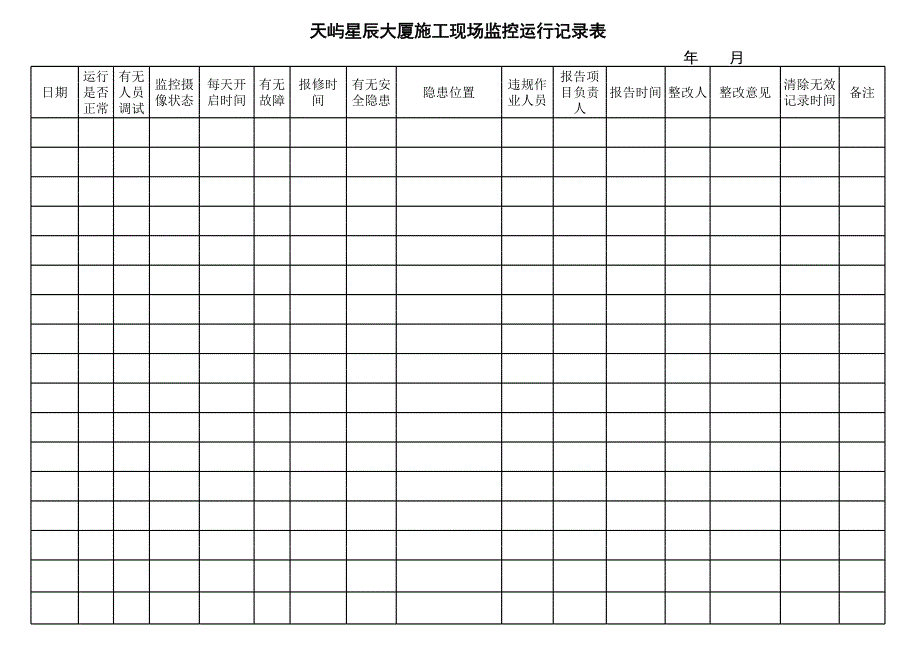 施工現(xiàn)場監(jiān)控運行記錄表_第1頁