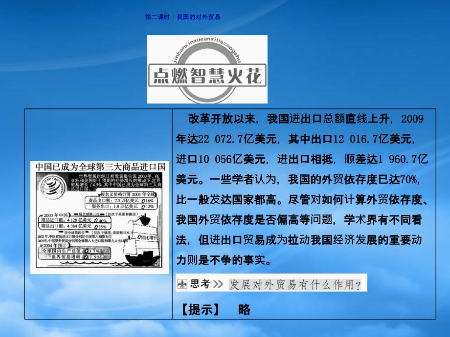 《金新学案》高考政治总复习 经济常识 第八单元当代世界市场和我国的对外贸易第二课时 我国的对外贸易课件 大纲人教_第1页