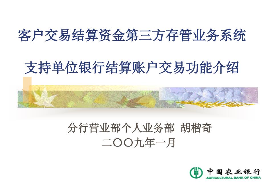 市场营销第三方存管业务系统支持单位银行结算账户交易功能介绍_第1页