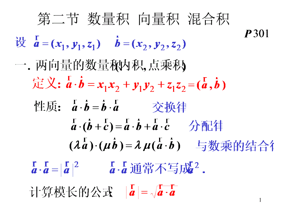 高等数学第二节数量积向量积混合积_第1页