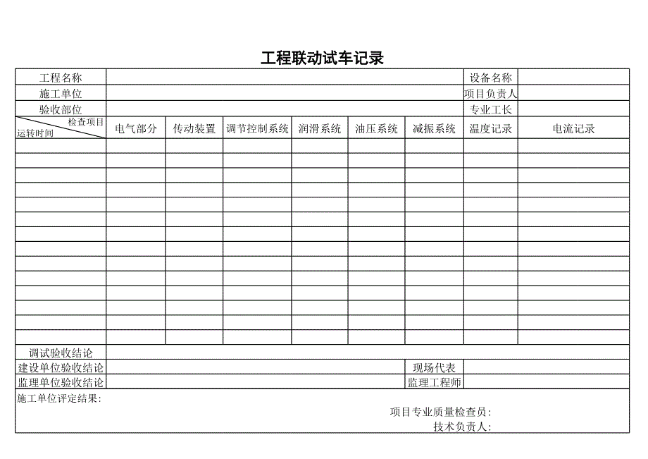 聯(lián)動試車記錄表_第1頁