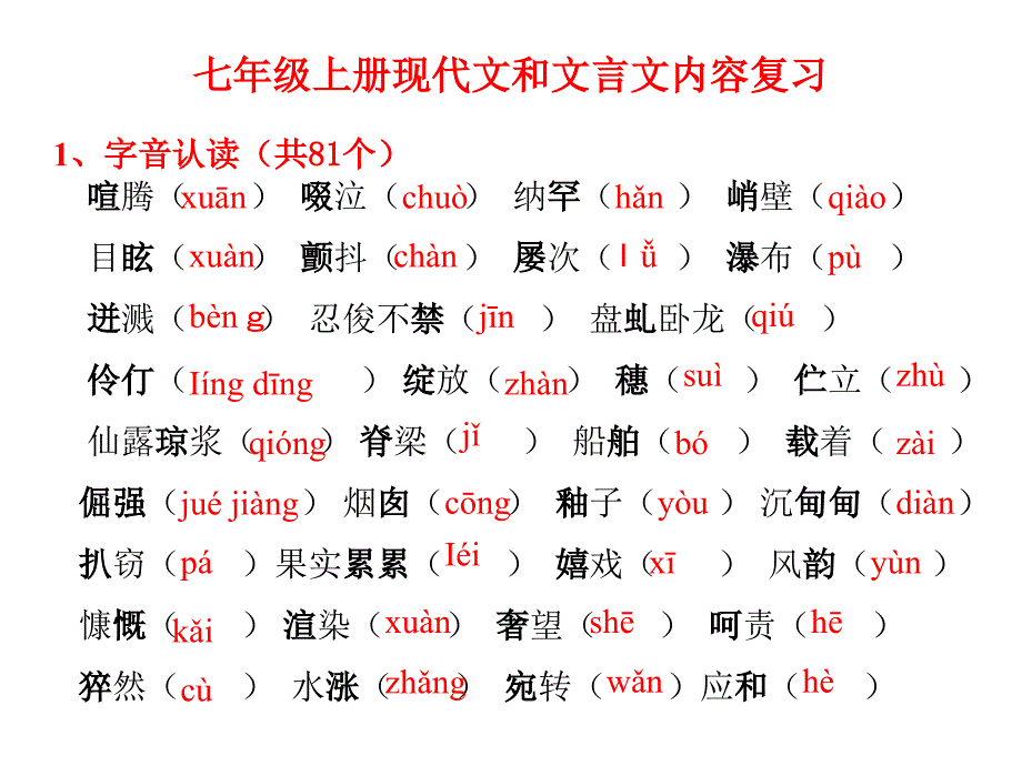 (精品)初一语文上复习(字词 文学常识 文言文)_第1页