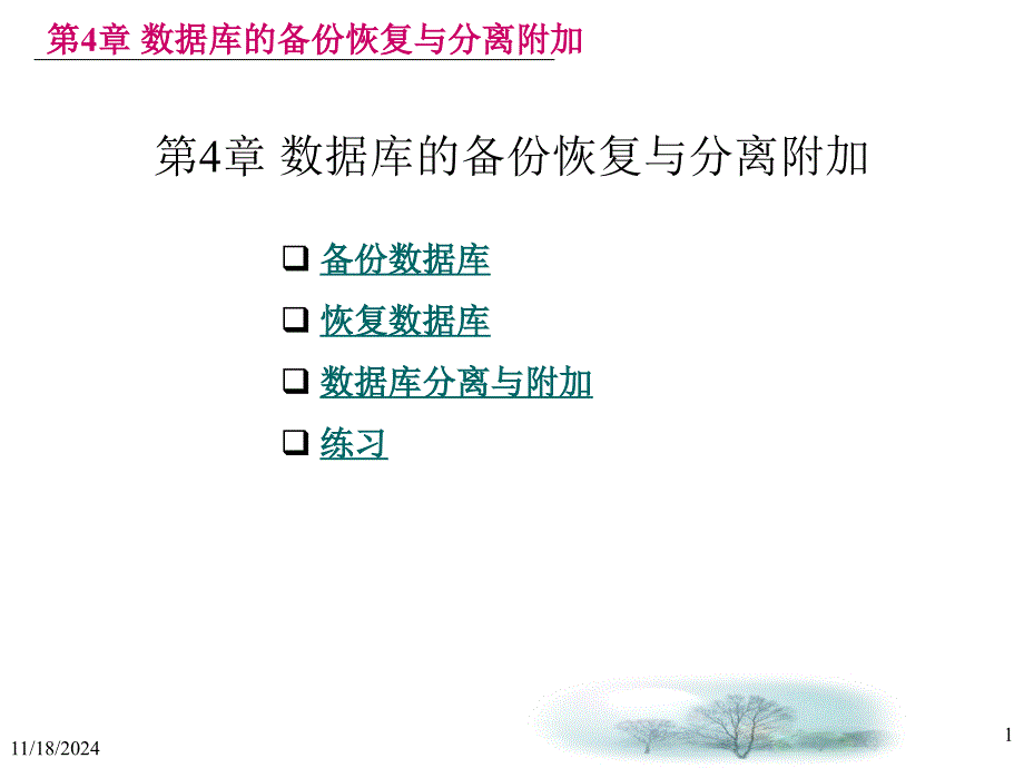 第4章-数据库的备份恢复与分离附加-SQL--教学课件_第1页