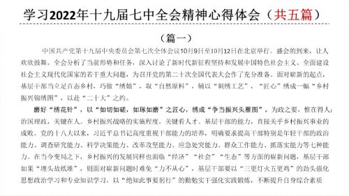 2022年《十九屆會議七中全會》公報心得體會5篇合集