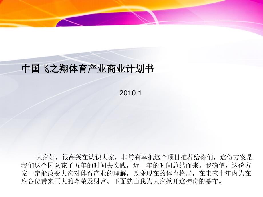 XXXX年中国飞之翔体育产业商业计划书_第1页