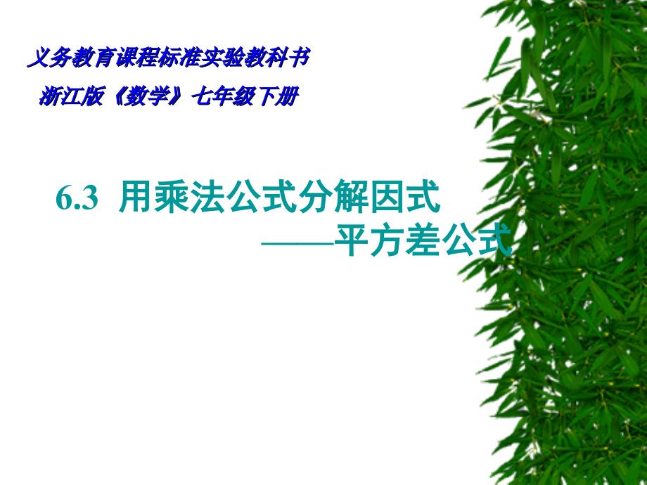 七年级数学下册 用乘法公式分解因式——平方差公式课件 浙教版_第1页