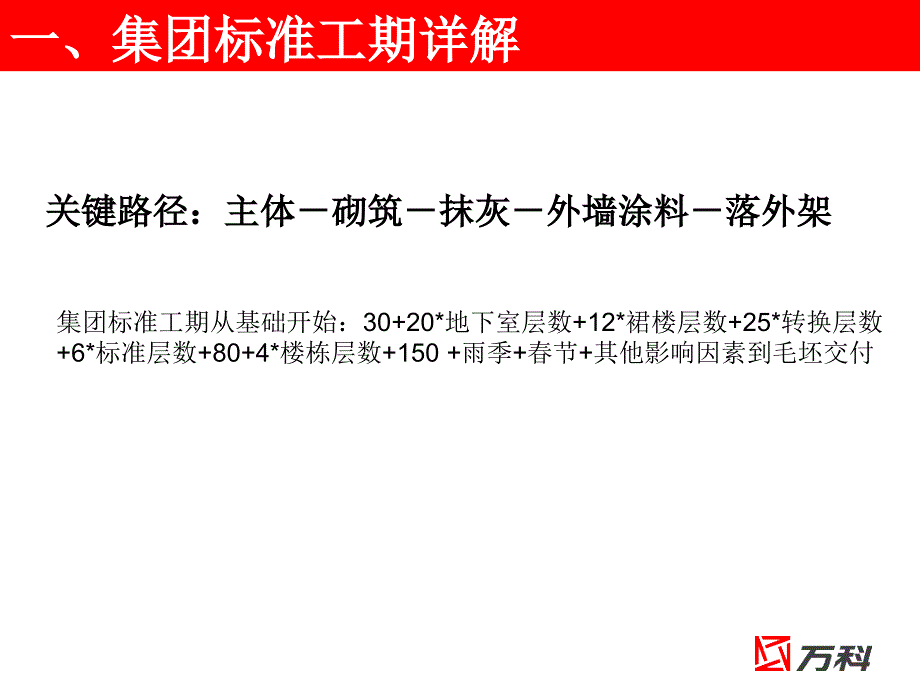 万科集团标准工期详解专业知识讲座课件_第1页