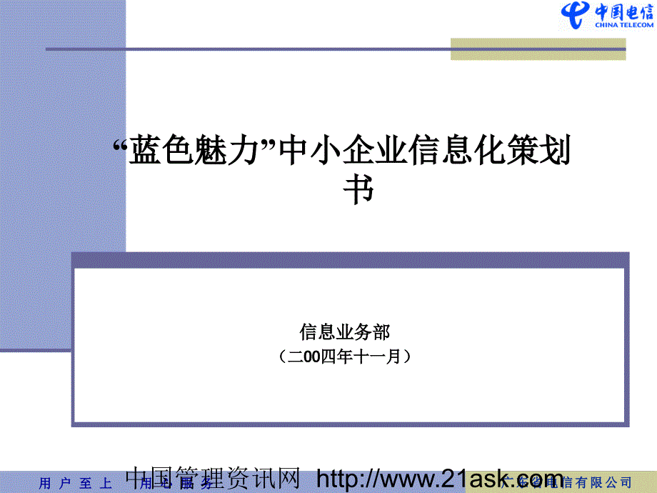 中国电信蓝色魅力中小企业信息化策划书_第1页