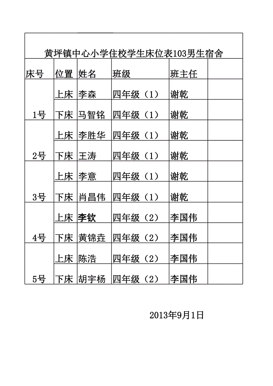 住校生床位 Microsoft Excel 工作表_第1頁