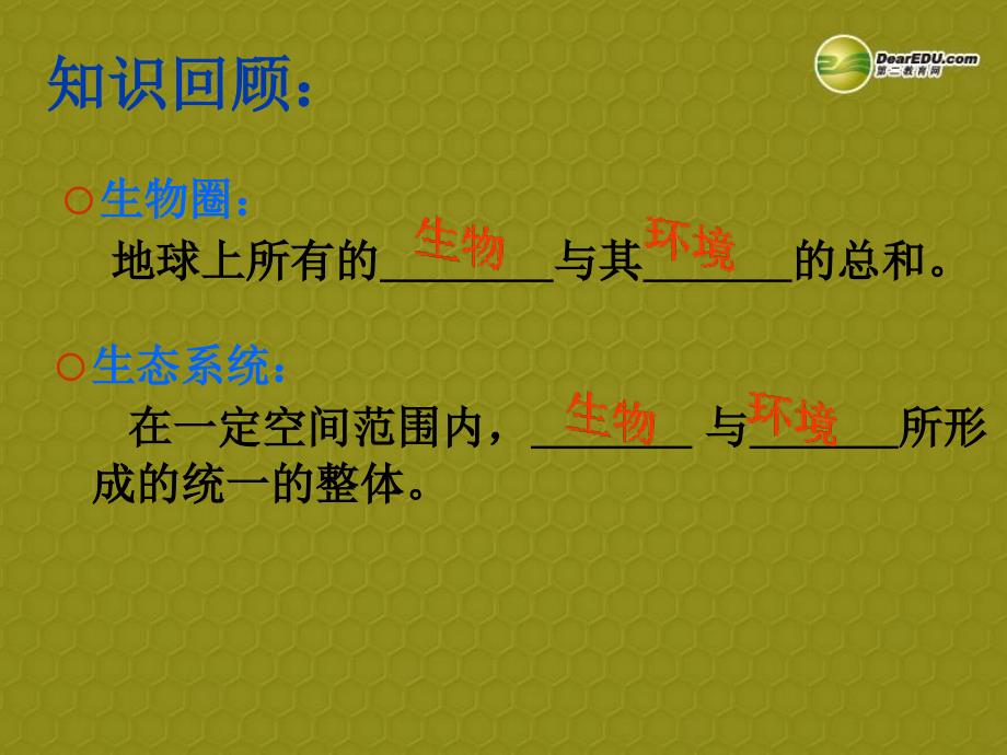 内蒙古鄂尔多斯市康巴什新区第二中学七年级生物上册第一单元第二章《第三节生物圈是最大的生态系统》_第1页