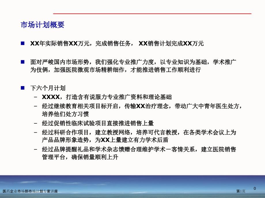 医药企业市场部市场计划专家讲座_第1页