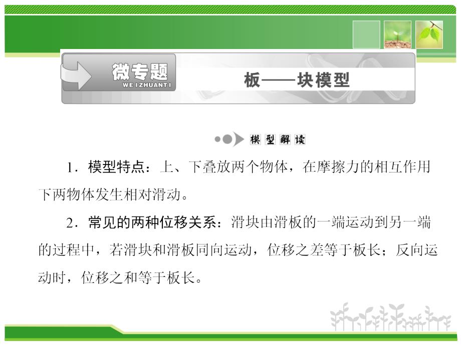 牛顿板块模型-运动定律的应用：微专题(一)板块模课件_第1页