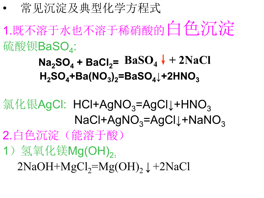 常见沉淀和典型化学方程式_第1页