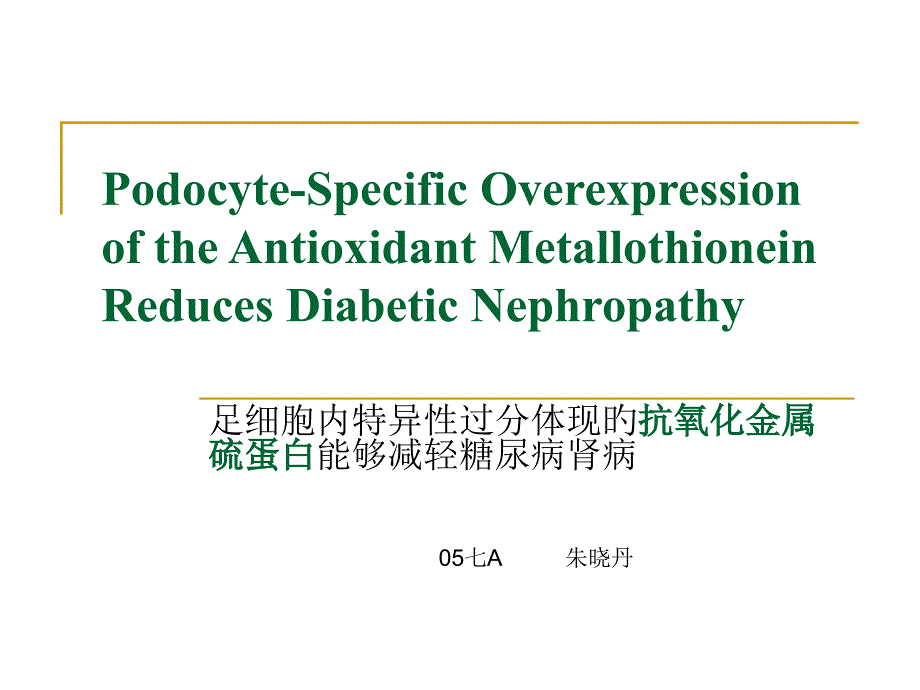 抗氧化金属硫蛋白的足细胞特异性过度表达可以减轻糖尿病肾病_第1页