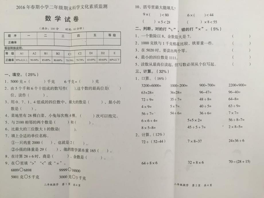 人教版二年级下数学期末_第1页