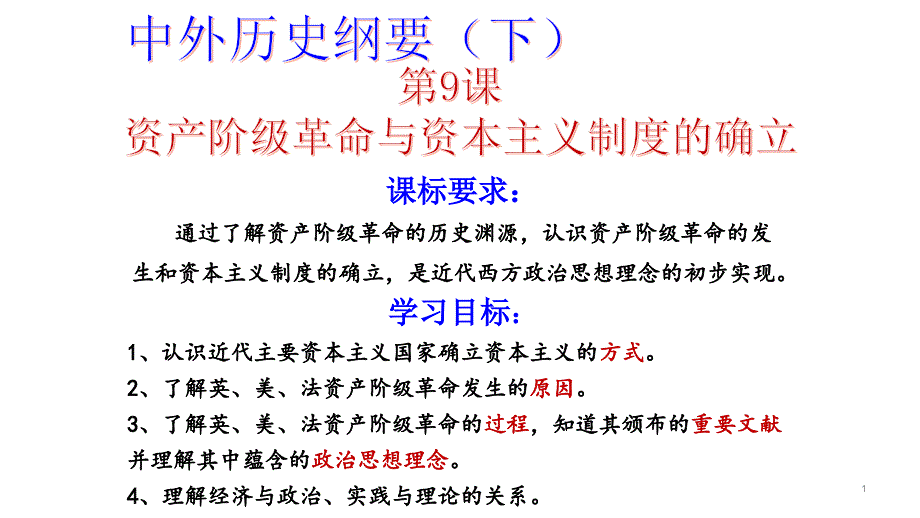 人教版必修中外历史纲要下资产阶级革命与资本主义制度的确立课件_第1页