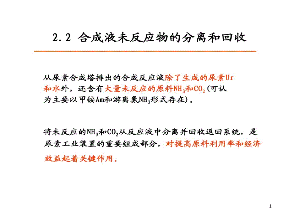 尿素生产方法原理未反应物分离与回收课件_第1页