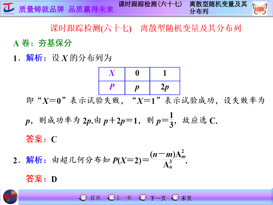 課時(shí)跟蹤檢測(cè)(六十七)　離散型隨機(jī)變量及其分布列 (2)_第1頁(yè)